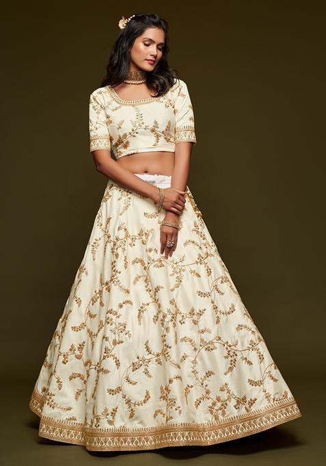 White Embroidered Art Silk Lehenga Set