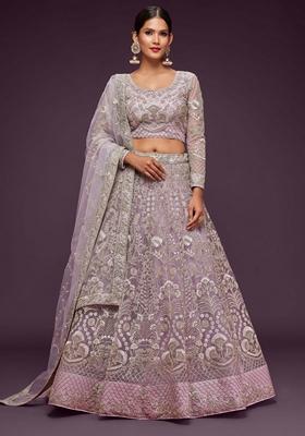 Dusky Purple Embroidered Soft Net Lehenga Set
