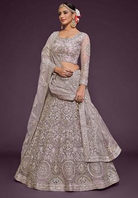 Dusky Purple Embroidered Soft Net Lehenga Set