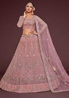 Pearl Pink Embroidered Soft Net Lehenga Set