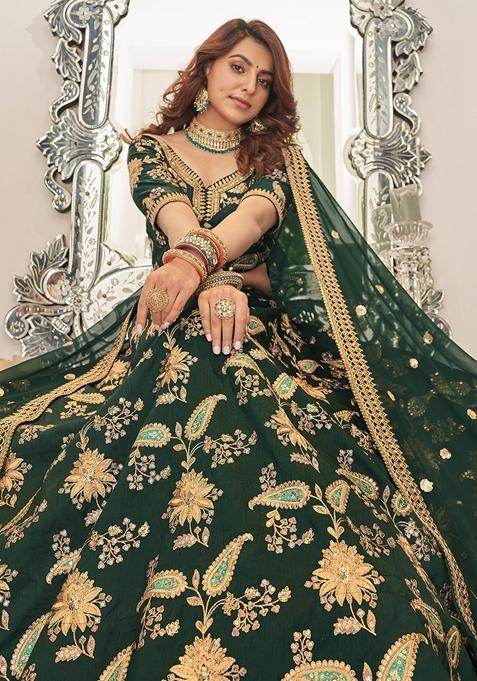 Green Embroidered Art Silk Lehenga Set