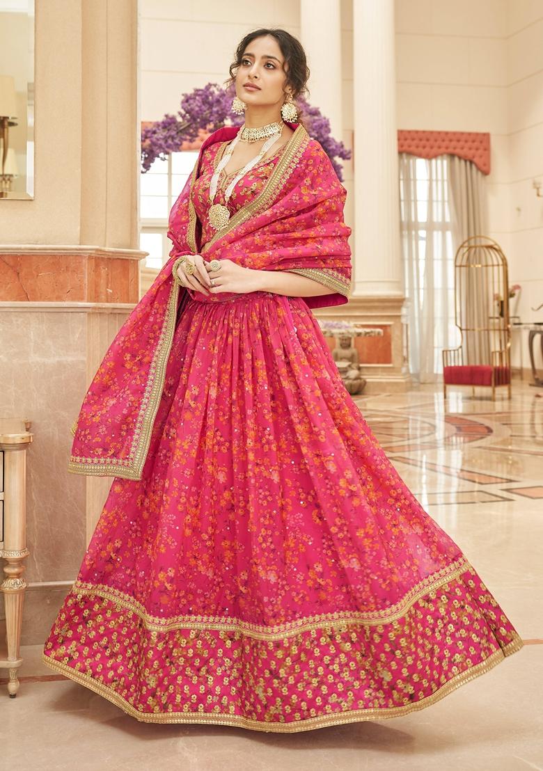 Pink Embroidered Art Silk Lehenga Set