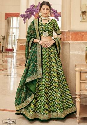 Green Embroidered Art Silk Lehenga Set