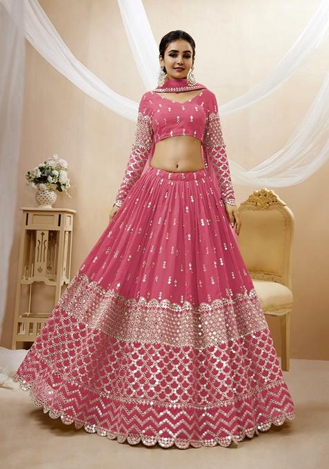 Pink Embroidered Georgette Lehenga Set