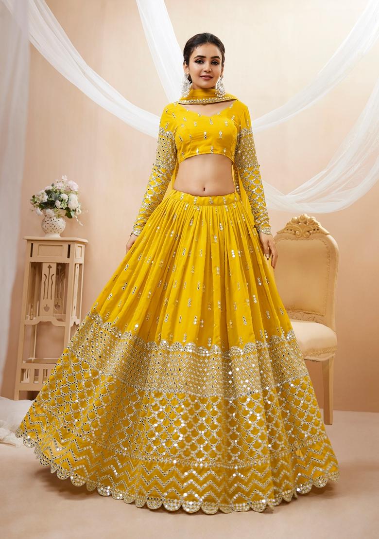 Yellow Embroidered Georgette Lehenga Set