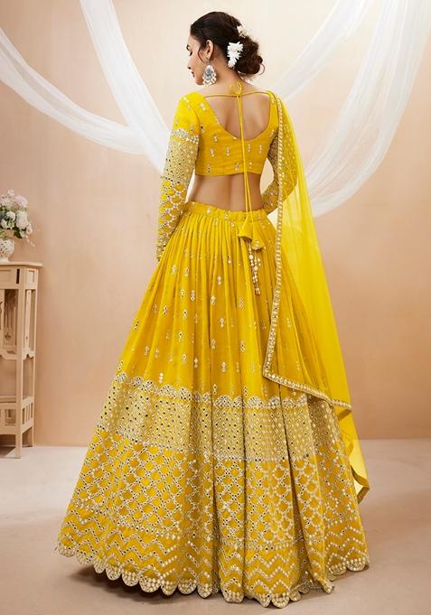 Yellow Embroidered Georgette Lehenga Set