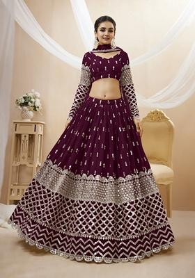 Wine Embroidered Georgette Lehenga Set