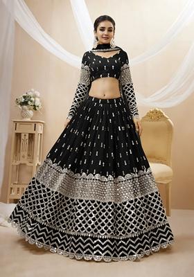 Black Embroidered Georgette Lehenga Set