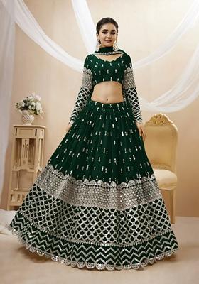 Green Embroidered Georgette Lehenga Set