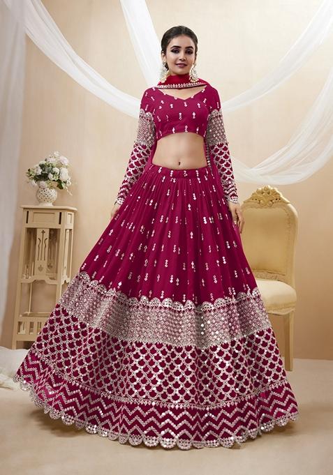 Hot Pink Embroidered Georgette Lehenga Set