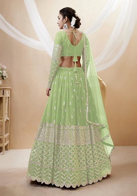 Pista Green Embroidered Georgette Lehenga Set