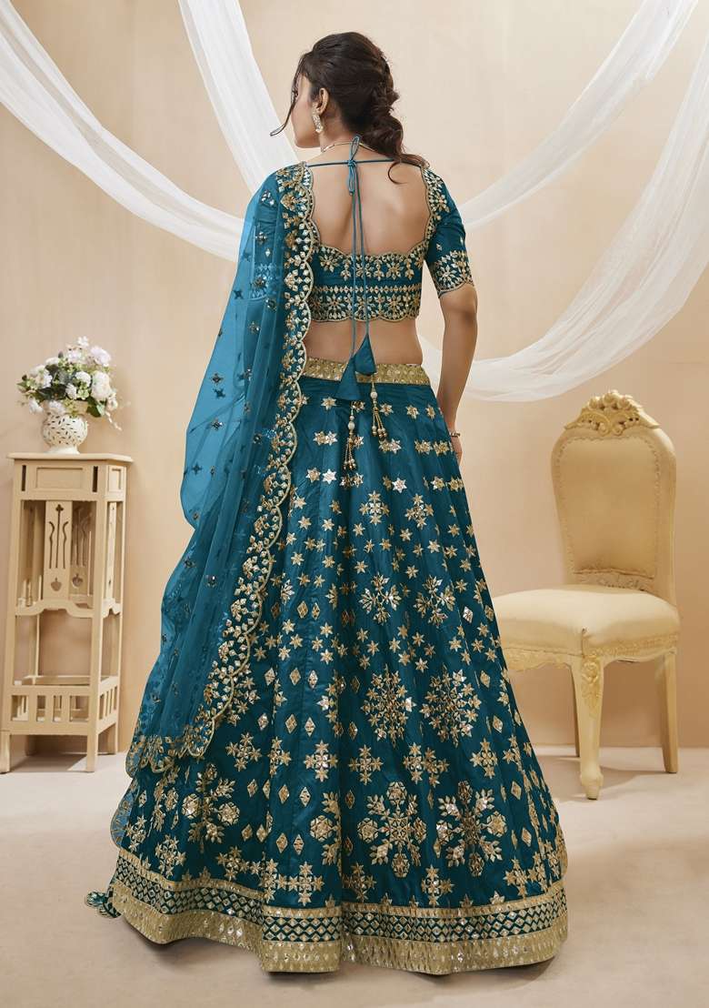 Blue Blend Art Silk Lehenga Set with Embroidered for Diwali | Wedding & Festive Wear - Indya