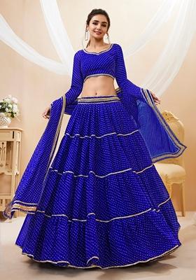 Blue Embroidered Georgette Lehenga Set