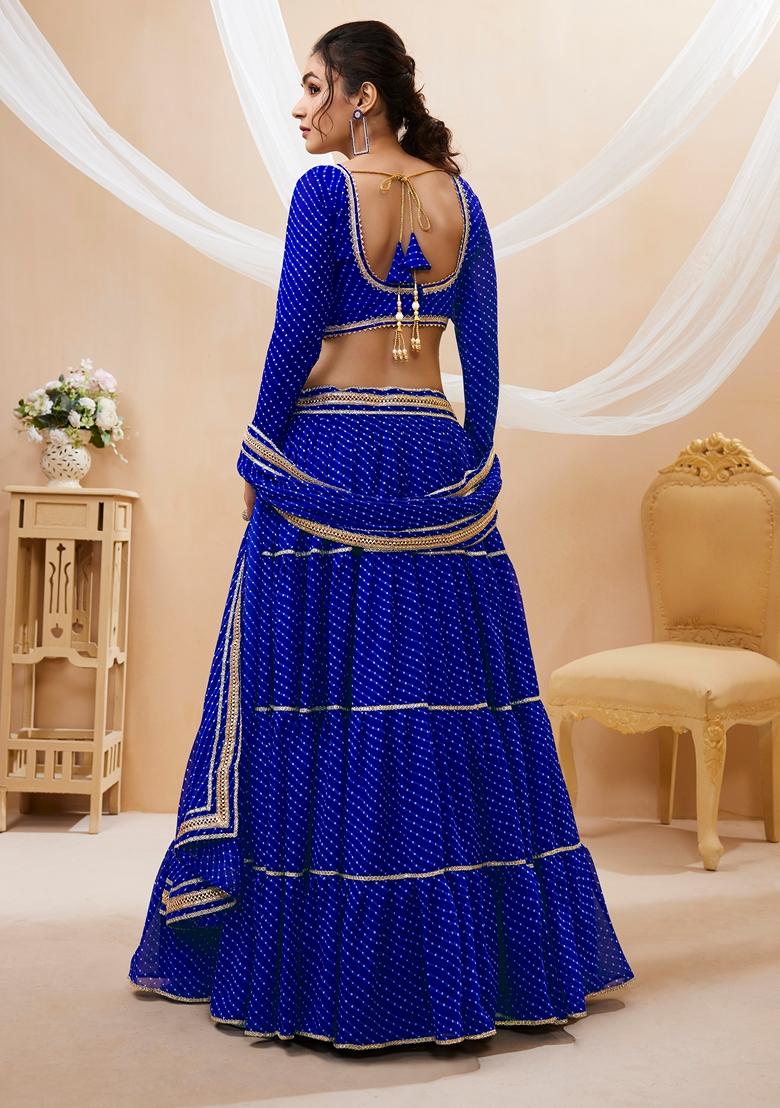 Blue Embroidered Georgette Lehenga Set