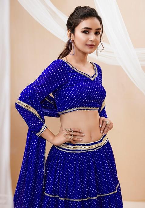 Blue Embroidered Georgette Lehenga Set
