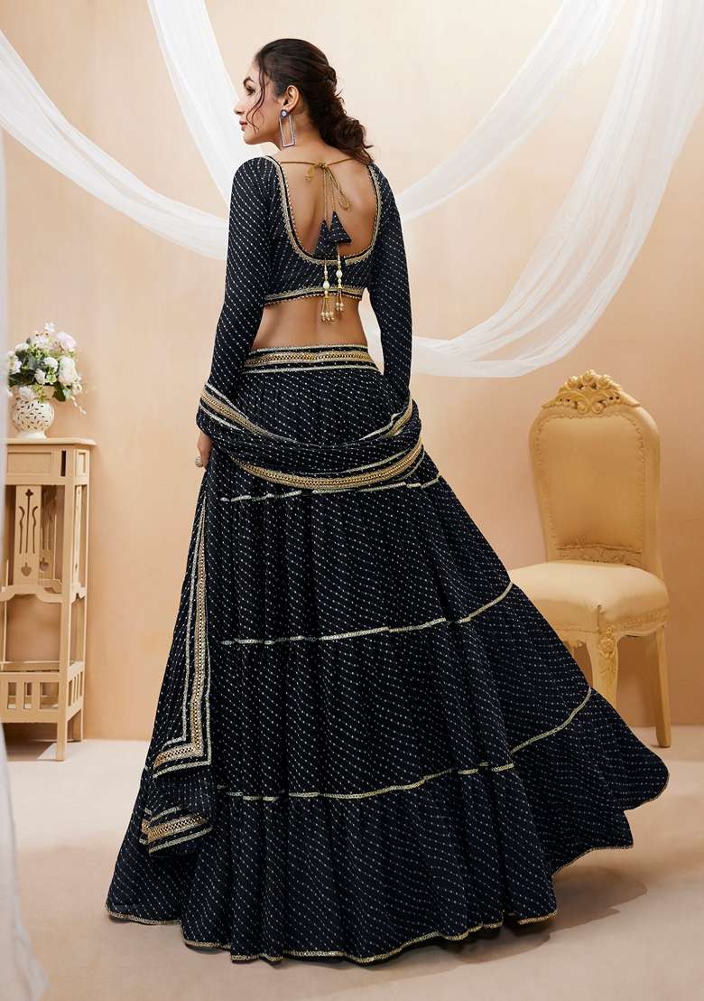 Black Embroidered Georgette Chaniya Choli Set For Navratri And Garba for Diwali | Wedding & Festive Wear - Indya