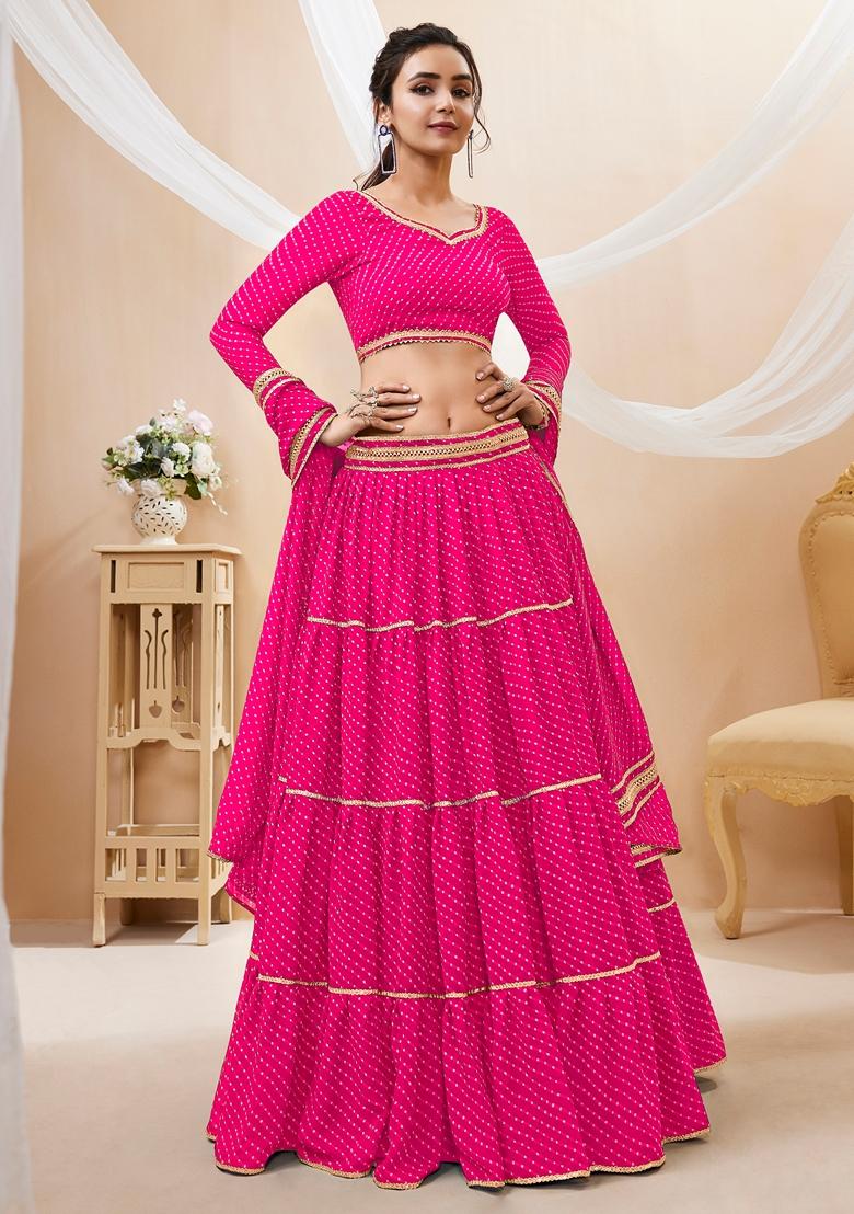 Pink Embroidered Georgette Lehenga Set