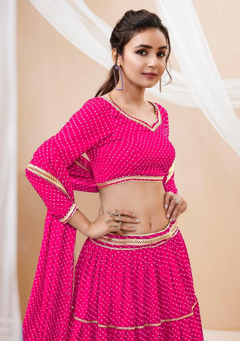 Pink Embroidered Georgette Lehenga Set