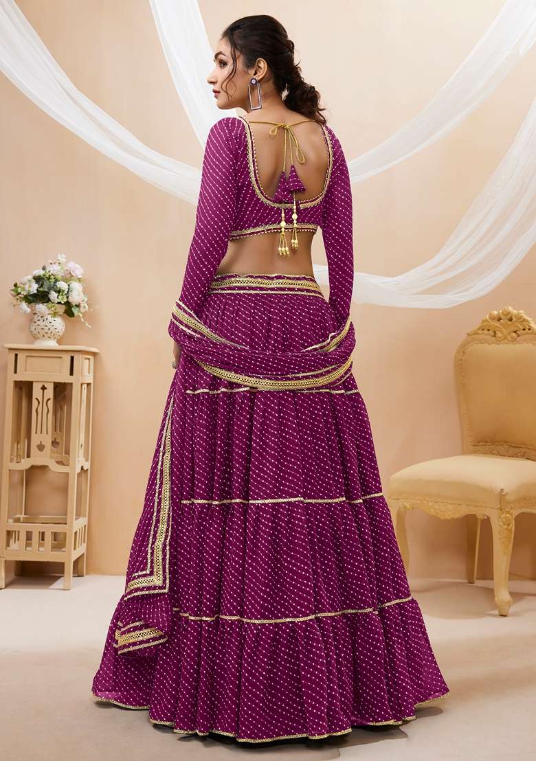 Purple Embroidered Georgette Chaniya Choli Set For Navratri And Garba for Diwali and Festive Wear - Indya