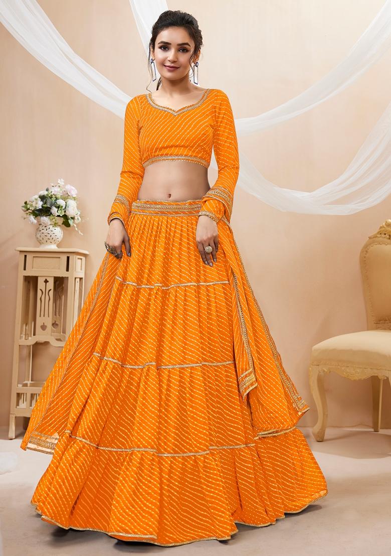 Yellow Embroidered Georgette Lehenga Set