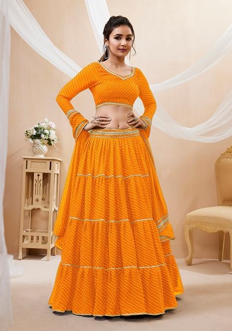 Yellow Embroidered Georgette Lehenga Set