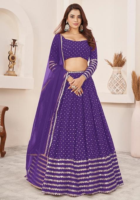 Violet Embroidered Georgette Lehenga Set
