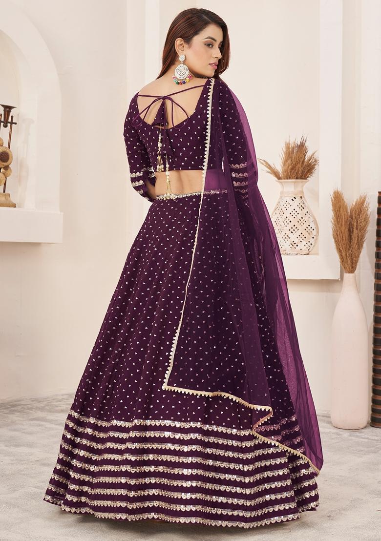 Wine Embroidered Georgette Lehenga Set