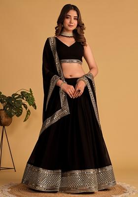 Black Embroidered Georgette Lehenga Set