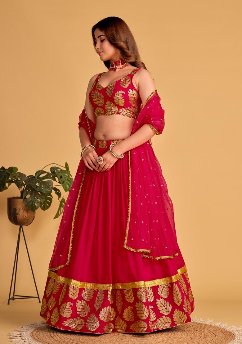 Pink Embroidered Georgette Lehenga Set