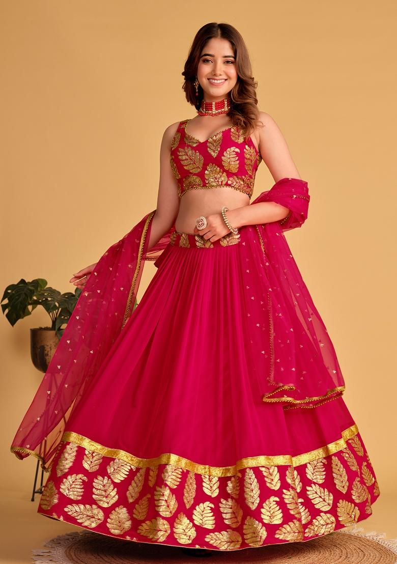 Pink Embroidered Georgette Lehenga Set