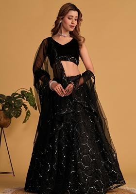 Black Embroidered Organza Net Lehenga Set