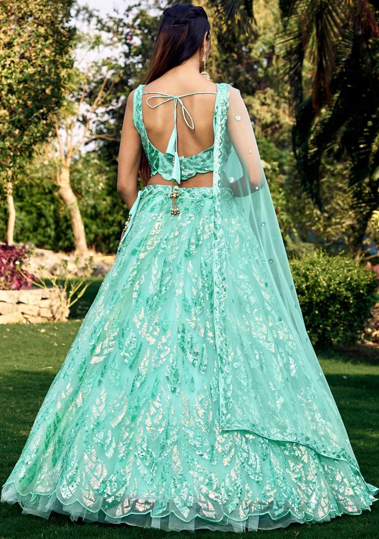 Blue Embroidered Soft Net Lehenga Set