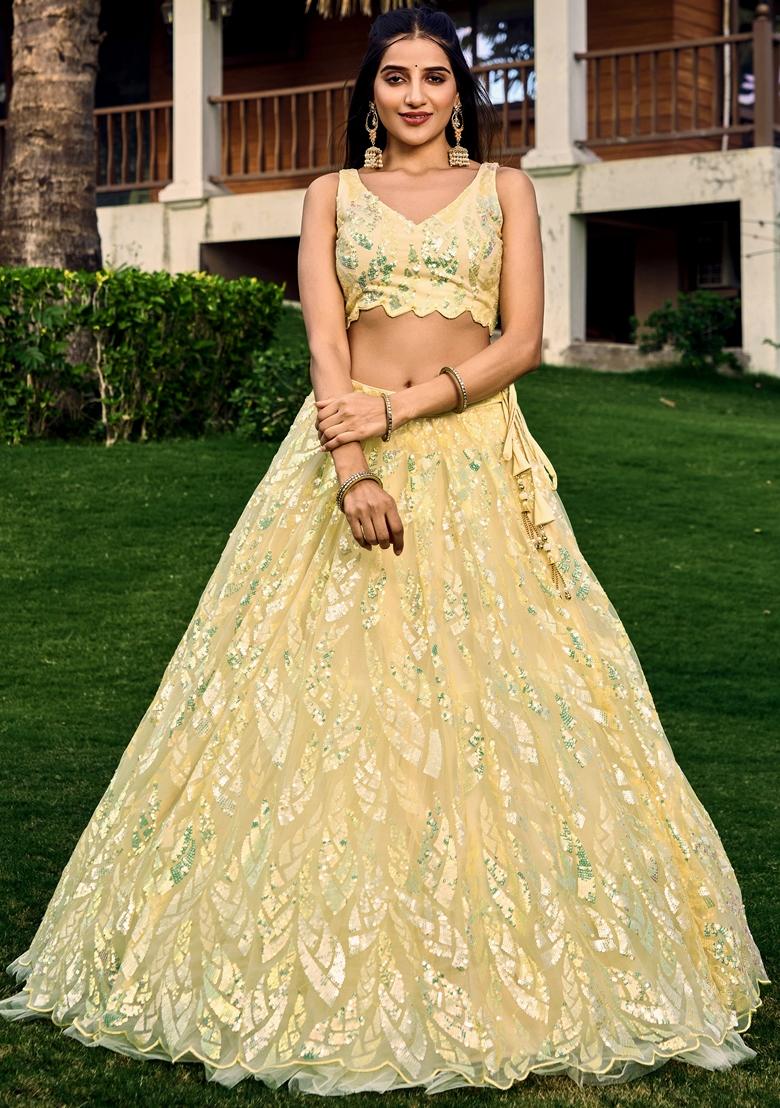Yellow Embroidered Soft Net Lehenga Set