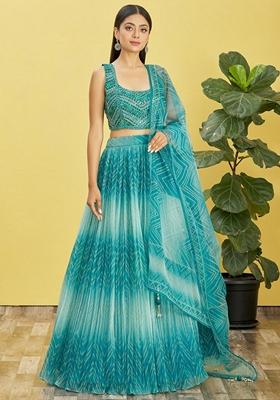 Blue Embroidered Organza Lehenga Set
