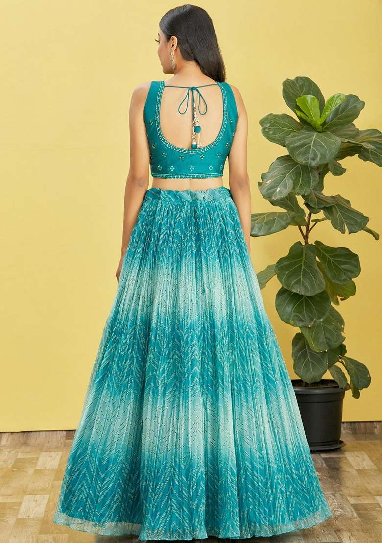 Blue Organza Lehenga Set with Embroidered for Diwali | Wedding & Festive Wear - Indya