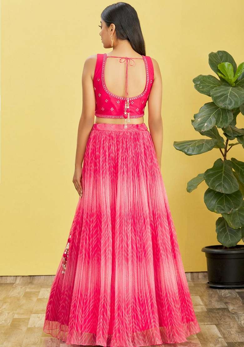 Pink Embroidered Organza Lehenga Set for Diwali and Festive Wear - Indya