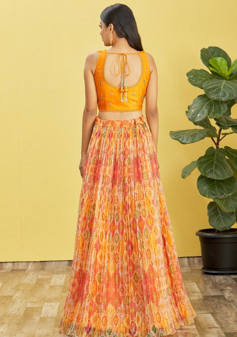 Yellow Embroidered Organza Lehenga Set