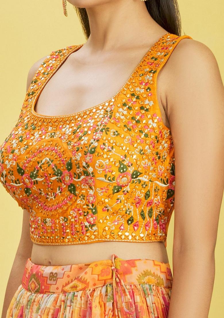 Yellow Embroidered Organza Lehenga Set