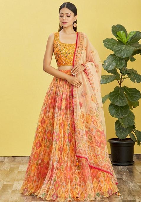 Yellow Embroidered Organza Lehenga Set