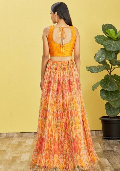 Yellow Embroidered Organza Lehenga Set