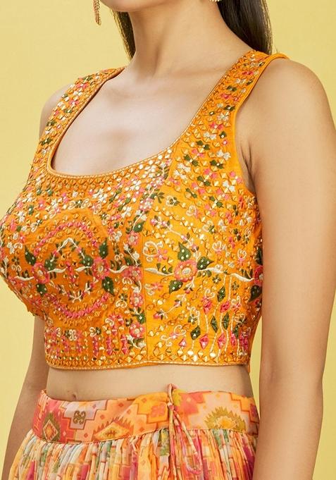 Yellow Embroidered Organza Lehenga Set