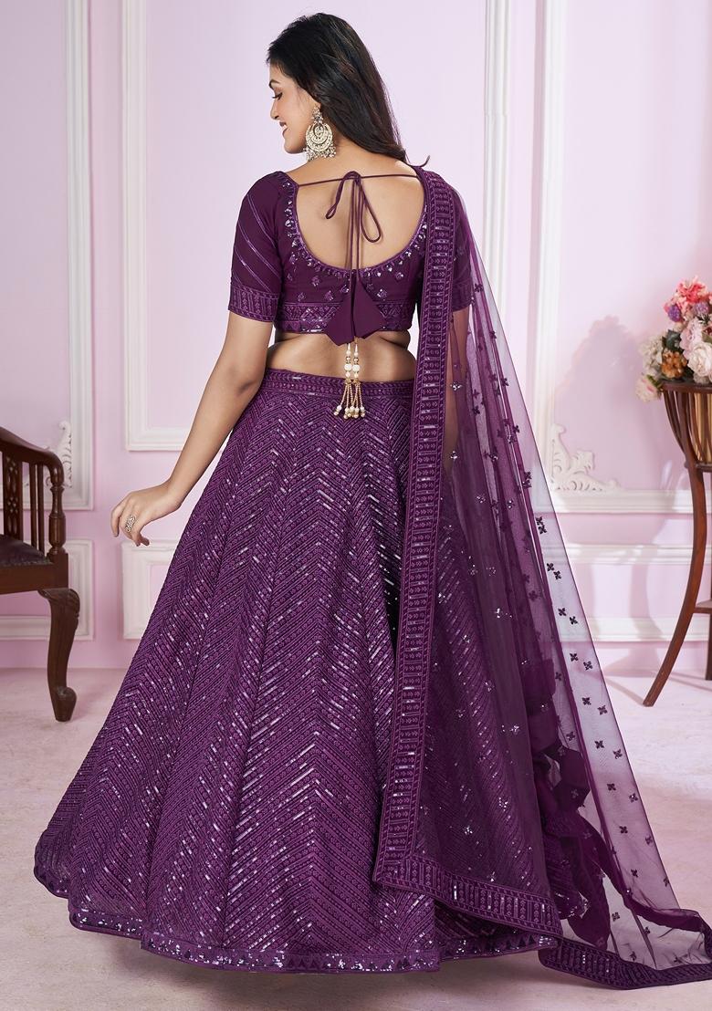 Purple Embroidered Georgette Lehenga Set