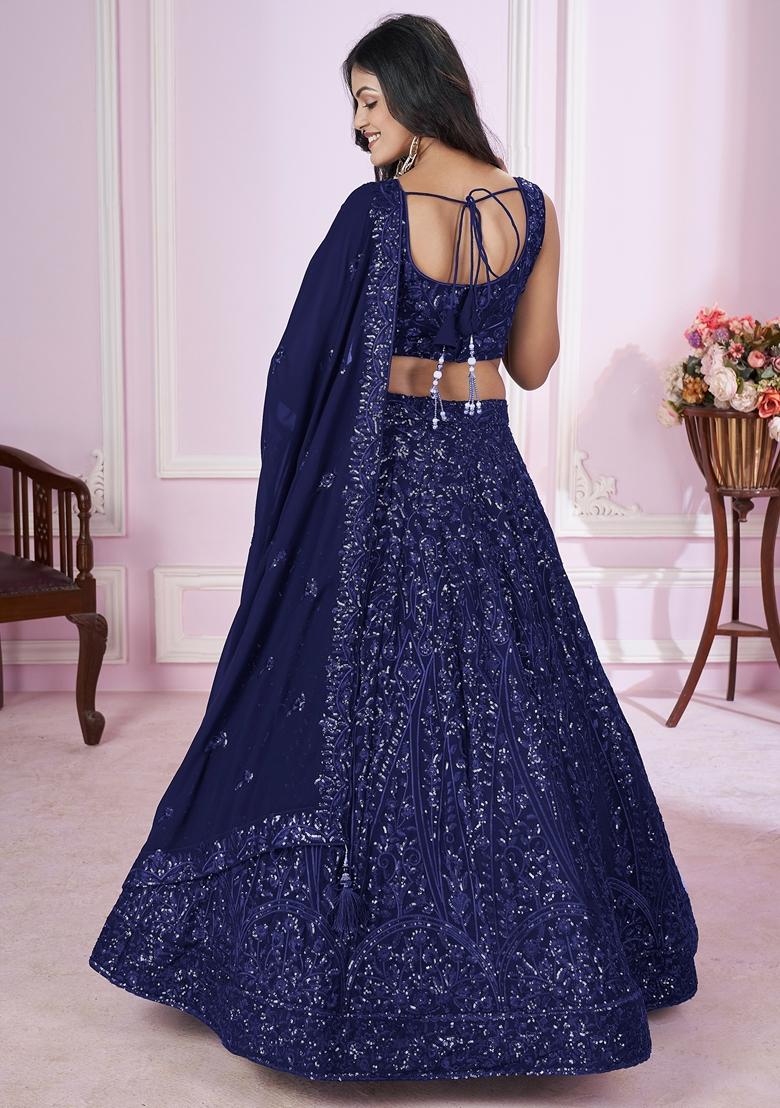 Blue Embroidered Georgette Lehenga Set