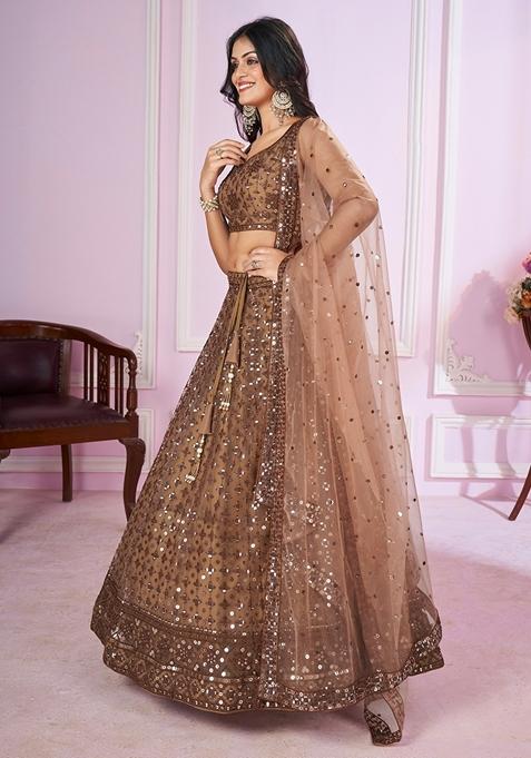Light Brown Net Lehenga Suit
