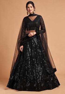 Black Embroidered Soft Net Lehenga Set
