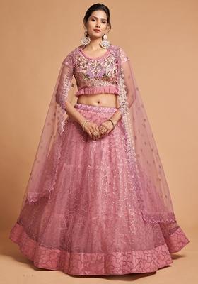 Blush Pink Embroidered Soft Net Lehenga Set