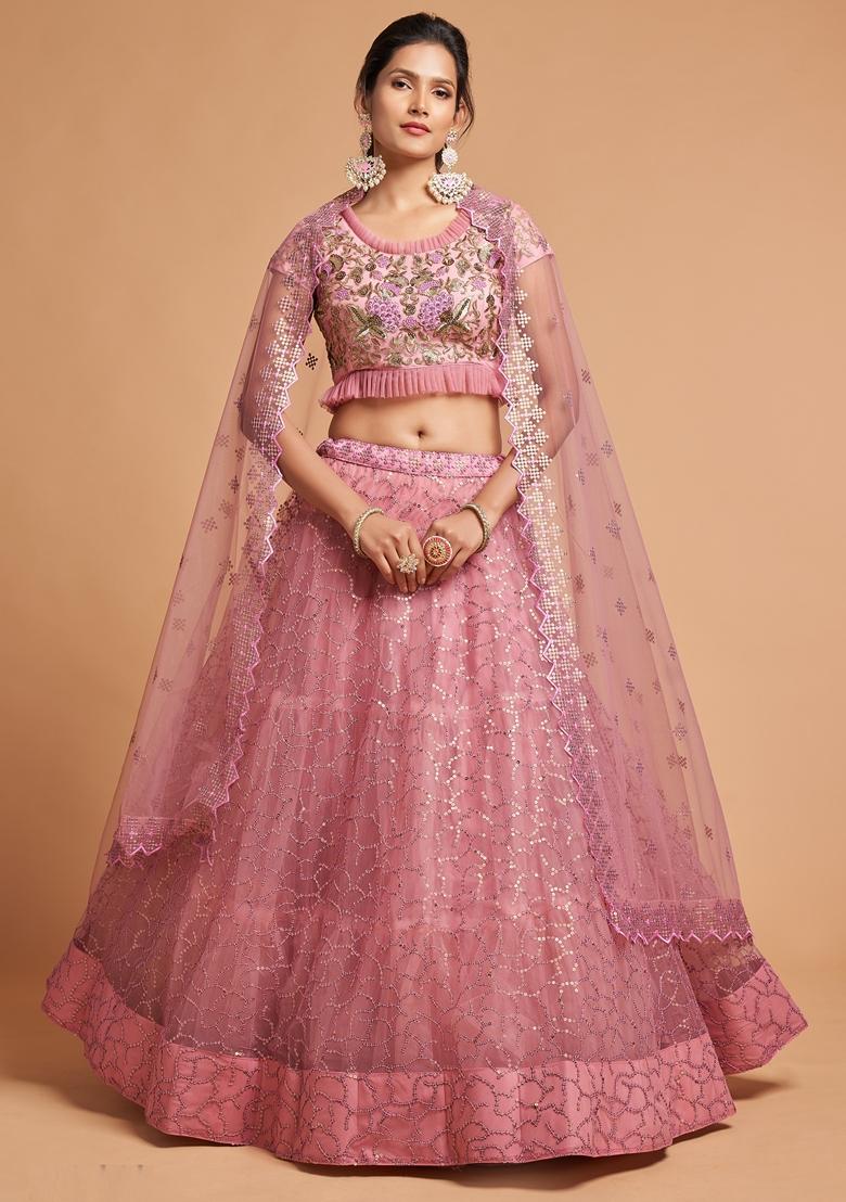 Blush Pink Embroidered Soft Net Lehenga Set