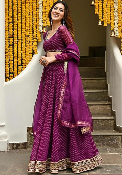 Purple Embroidered Lehenga Set