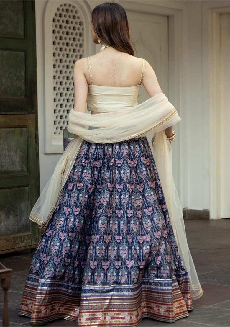 Blue Lehenga Set with Embroidered for Diwali | Wedding & Festive Wear - Indya