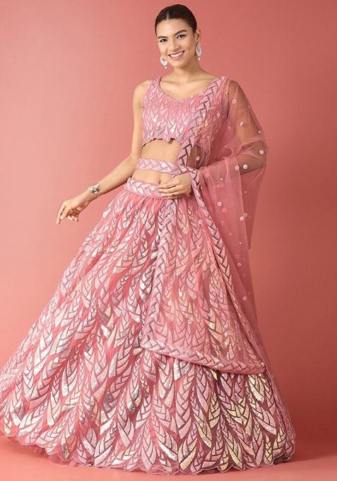 Pink Embroidered Lehenga Set